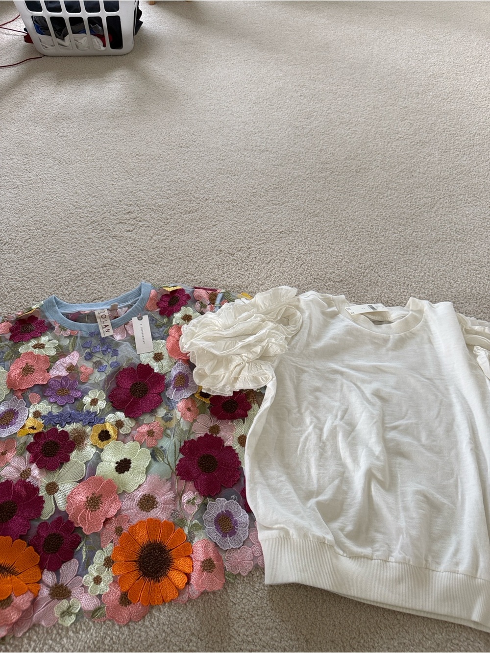 Anthropologie tops! Floral Applique Sheer Top & Cream Puff-Sleeve Tee